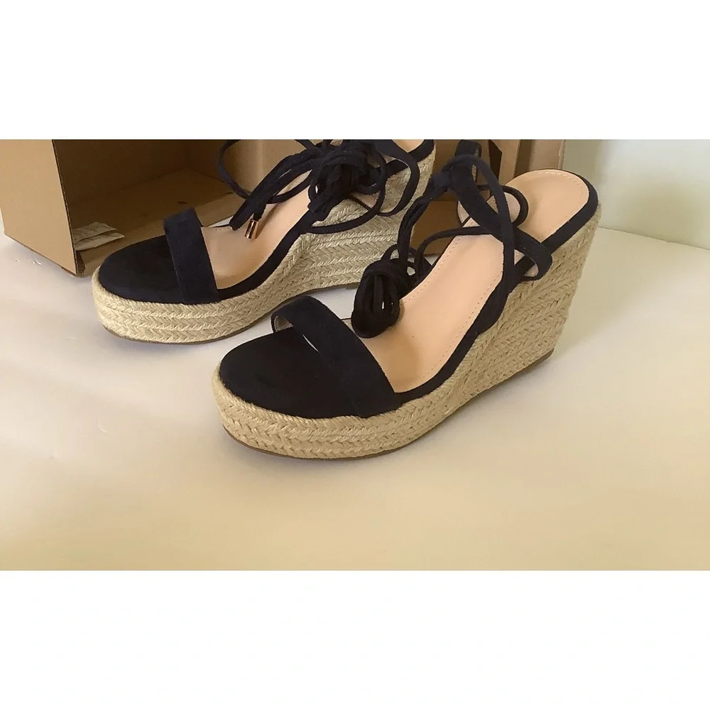 Coutgo Wedge Espadrilles 6 1/2 Dark Blue